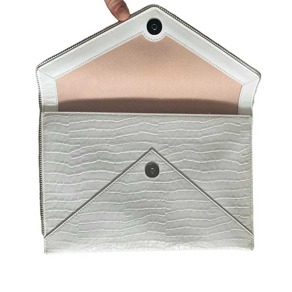 Rebecca Minkoff White Croc-Embossed Envelope Clutch
